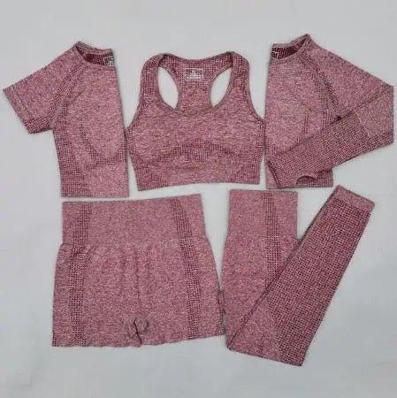 Yoga 5 piece yoga set workout sportswear customized private brand women seamless gym fitness set - Allen-Fitness