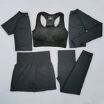 Yoga 5 piece yoga set workout sportswear customized private brand women seamless gym fitness set - Allen-Fitness