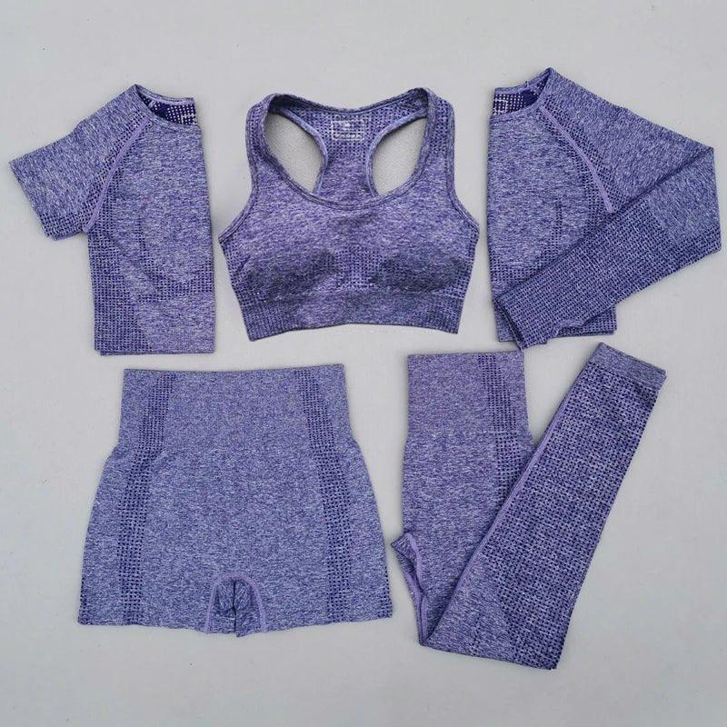 Yoga 5 piece yoga set workout sportswear customized private brand women seamless gym fitness set - Allen-Fitness