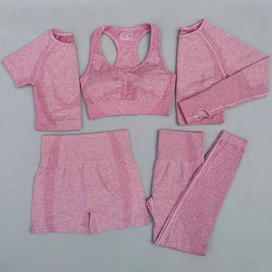 Yoga 5 piece yoga set workout sportswear customized private brand women seamless gym fitness set - Allen-Fitness