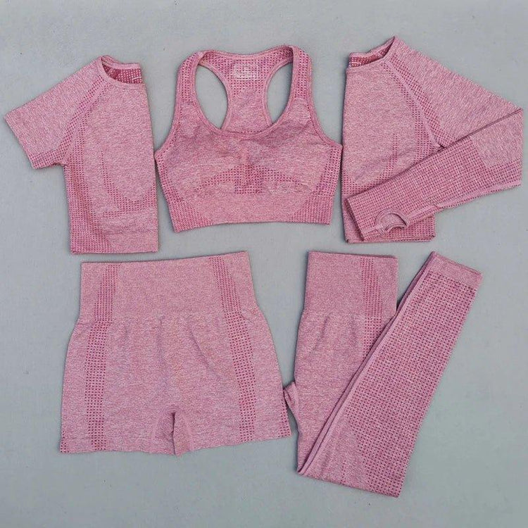 Yoga 5 piece yoga set workout sportswear customized private brand women seamless gym fitness set - Allen-Fitness