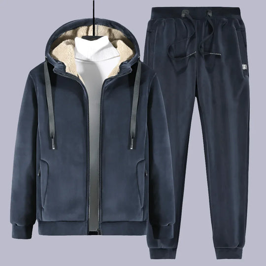 Winter Plus Size Velvet Sweatshirt Set With Long Sleeve Hoodie And Trousers - Allen-Fitness