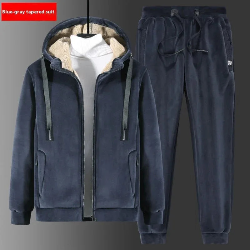 Winter Plus Size Velvet Sweatshirt Set With Long Sleeve Hoodie And Trousers - Allen-Fitness