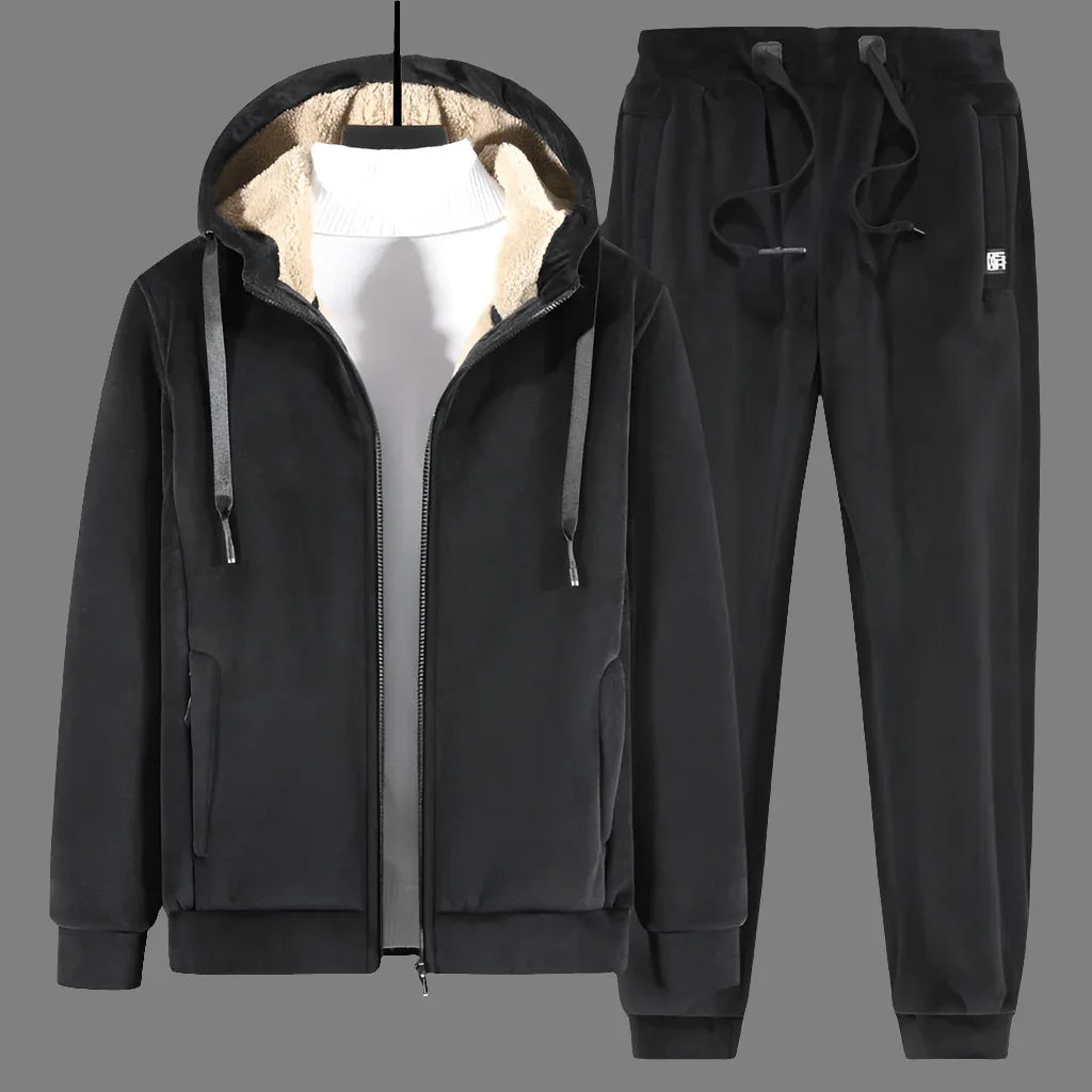 Winter Plus Size Velvet Sweatshirt Set With Long Sleeve Hoodie And Trousers - Allen-Fitness