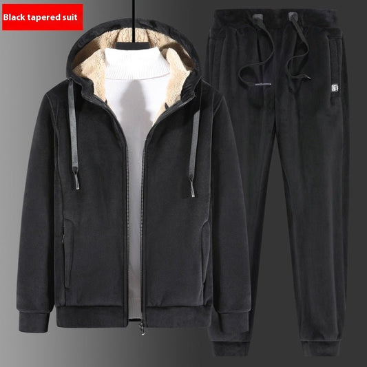 Winter Plus Size Velvet Sweatshirt Set With Long Sleeve Hoodie And Trousers - Allen - Fitness