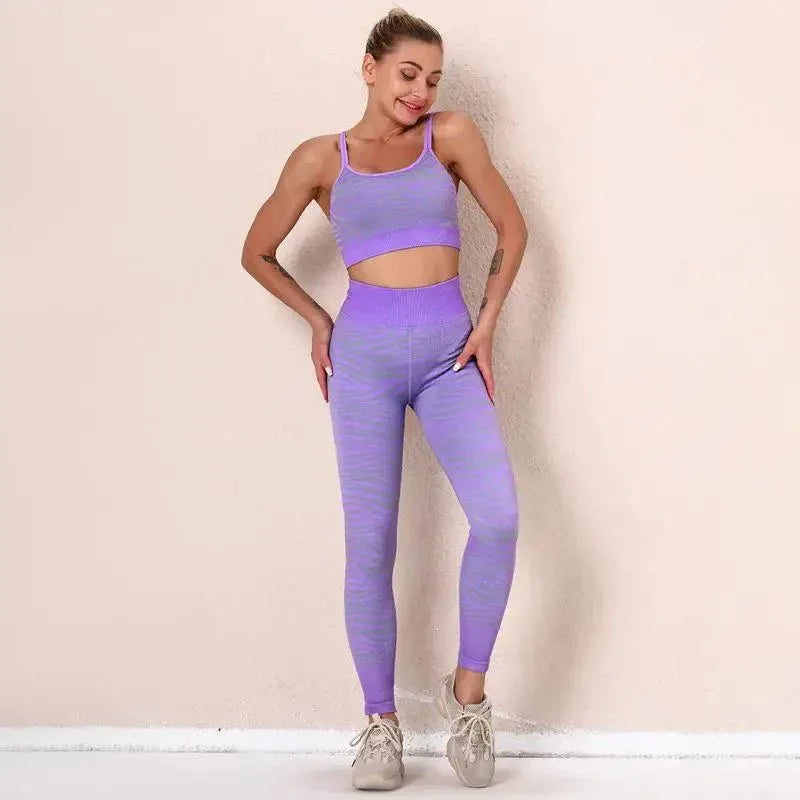 Woman tiger Stripe Print Seamless Bra Gym/Yoga Leggings Fitness Workout Set - Allen-Fitness