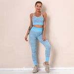 Woman tiger Stripe Print Seamless Bra Gym/Yoga Leggings Fitness Workout Set - Allen-Fitness