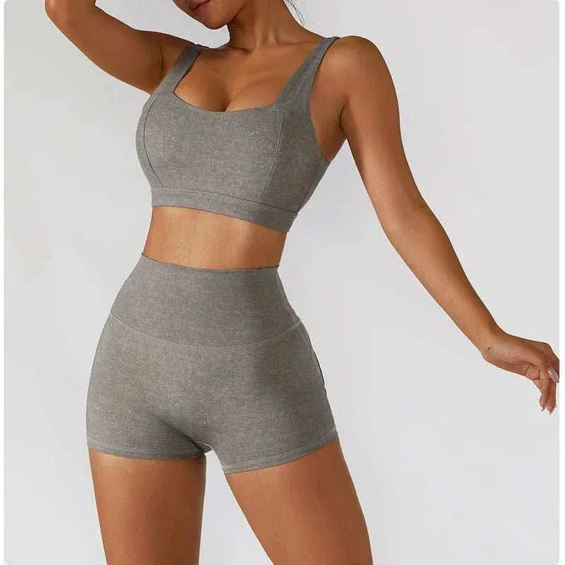 Women's Gym Wear 5 Piece Solid Seamless Compression Set with High Waist Leggings and Sports Bra - Allen-Fitness