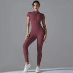 Women Yoga Jumpsuit with Front Zipper – Stylish Gym Fitness Wear for Running and Workouts - Allen-Fitness