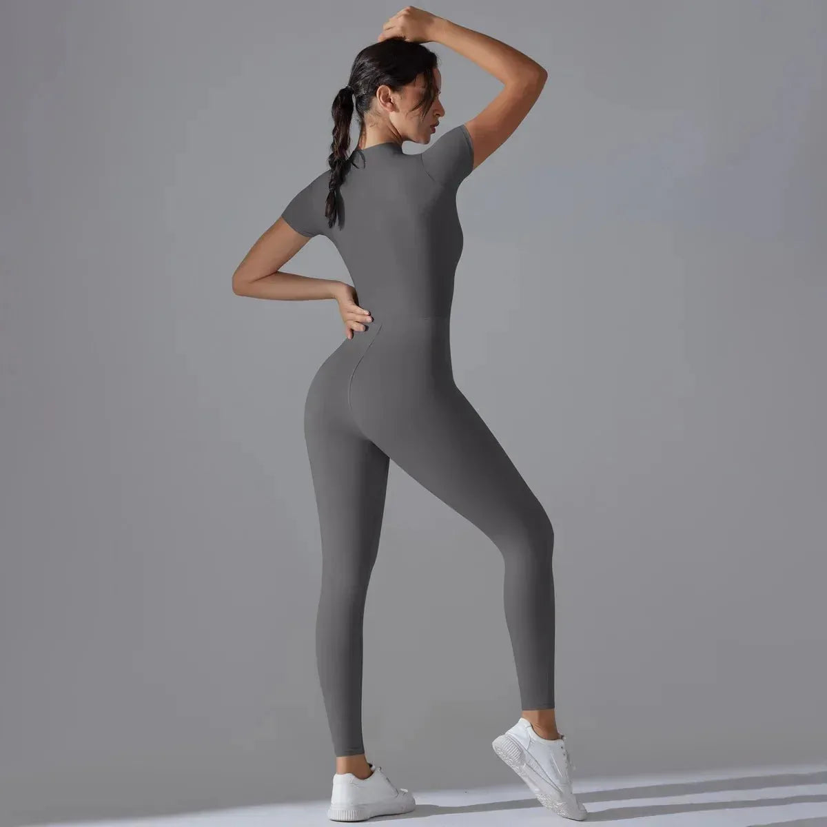 Women Yoga Jumpsuit with Front Zipper – Stylish Gym Fitness Wear for Running and Workouts - Allen-Fitness