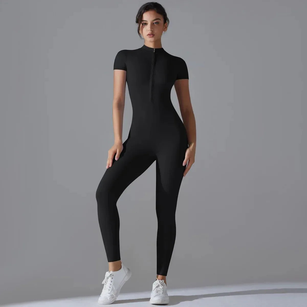 Women Yoga Jumpsuit with Front Zipper – Stylish Gym Fitness Wear for Running and Workouts - Allen-Fitness