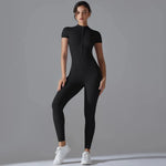 Women Yoga Jumpsuit with Front Zipper – Stylish Gym Fitness Wear for Running and Workouts - Allen-Fitness