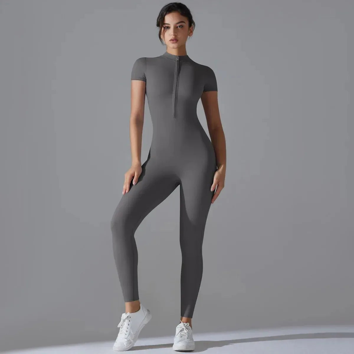 Women Yoga Jumpsuit with Front Zipper – Stylish Gym Fitness Wear for Running and Workouts - Allen-Fitness