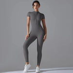 Women Yoga Jumpsuit with Front Zipper – Stylish Gym Fitness Wear for Running and Workouts - Allen-Fitness