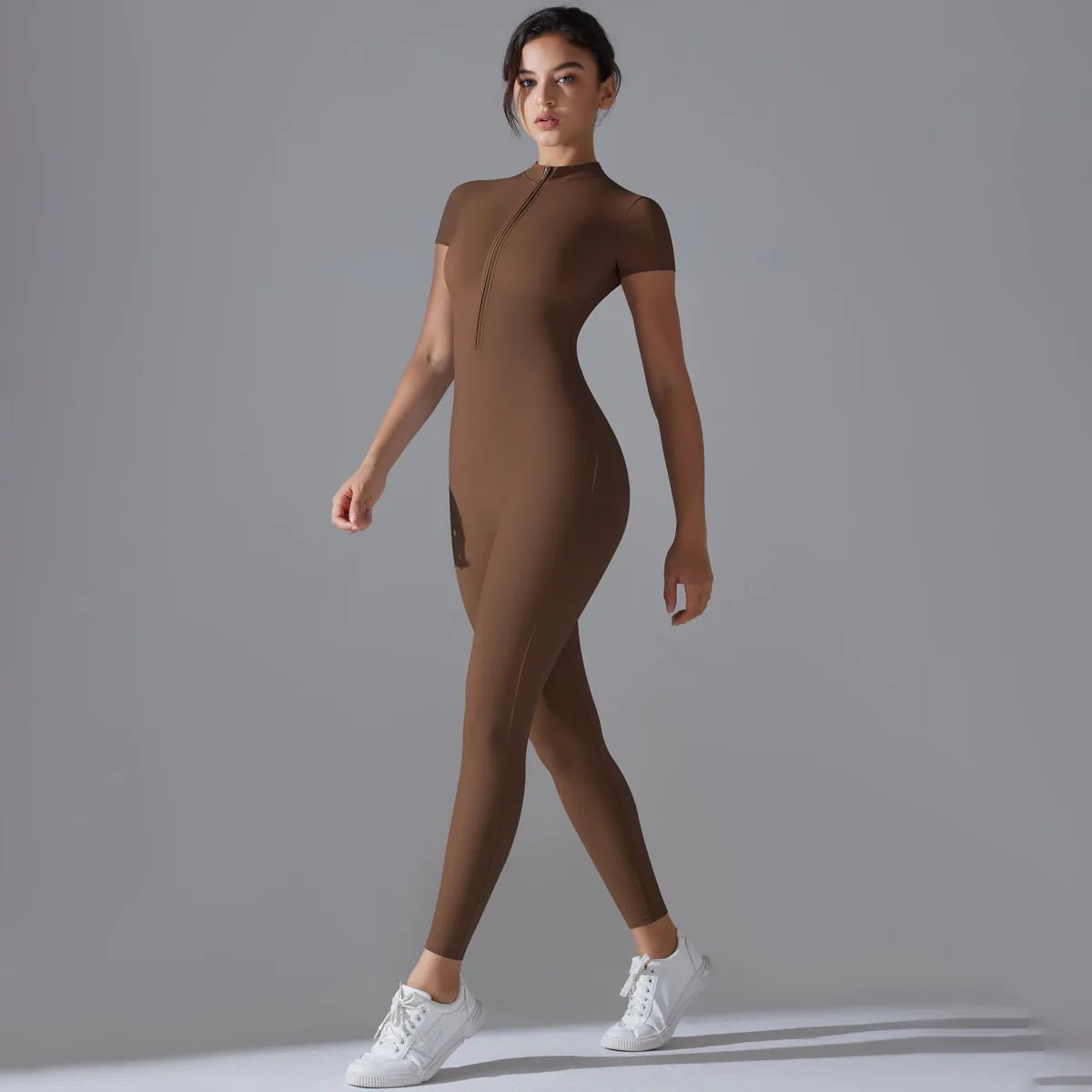 Women Yoga Jumpsuit with Front Zipper – Stylish Gym Fitness Wear for Running and Workouts - Allen - Fitness