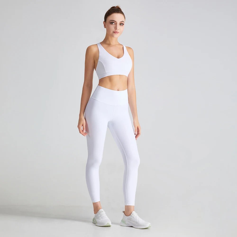 Women Yoga Set: 2 Pcs Backless Workout Bra and High Waist Gym Leggings for Ultimate Comfort.