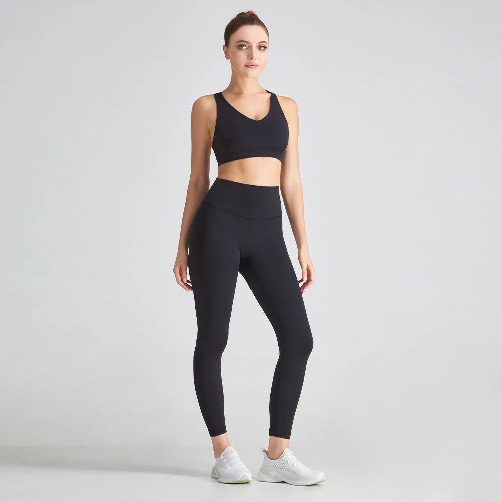 Women Yoga Set: 2 Pcs Backless Workout Bra and High Waist Gym Leggings for Ultimate Comfort.
