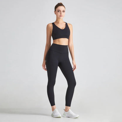 Women Yoga Set: 2 Pcs Backless Workout Bra and High Waist Gym Leggings for Ultimate Comfort.