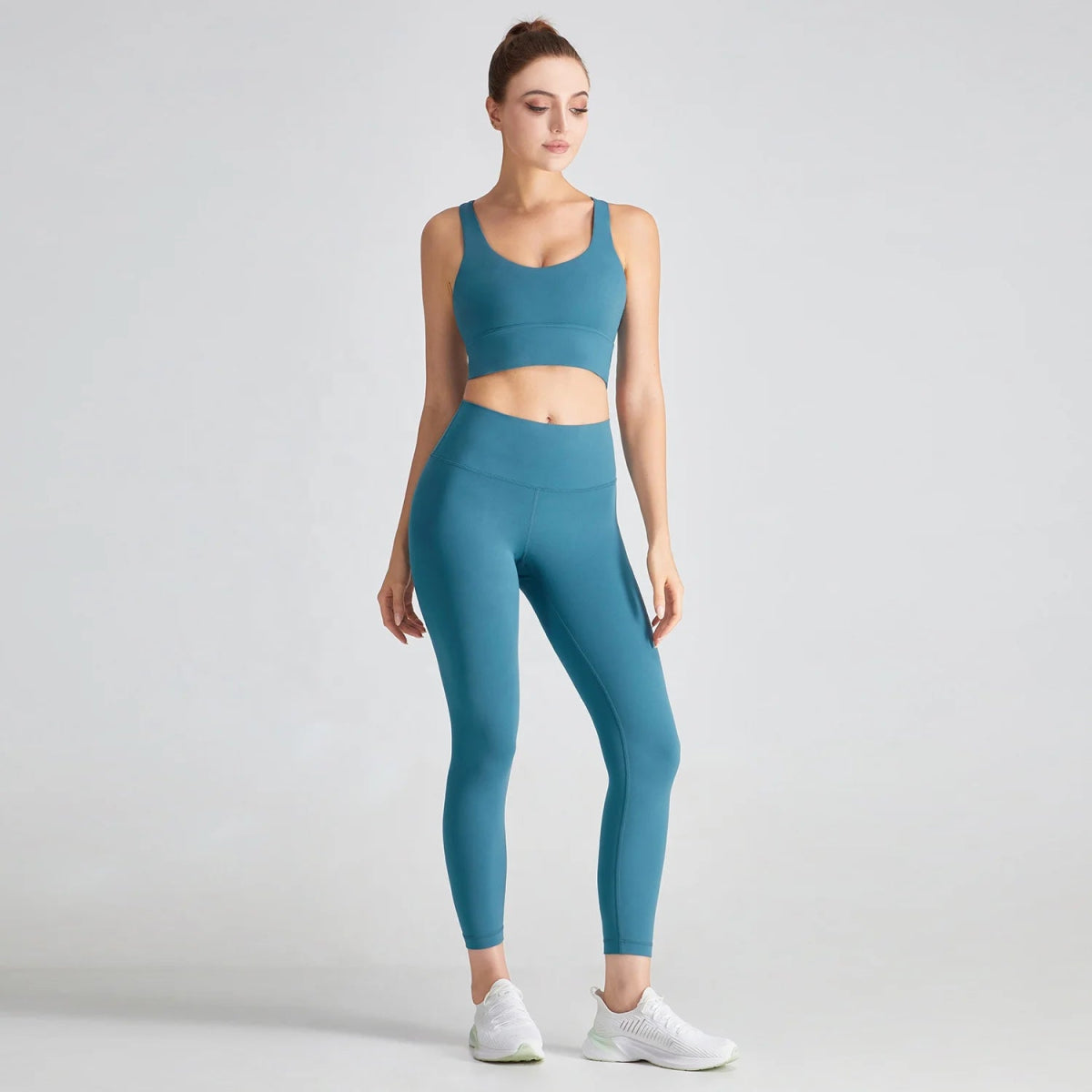 Women Yoga Set: 2 Pcs Backless Workout Bra and High Waist Gym Leggings for Ultimate Comfort.