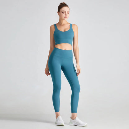 Women Yoga Set: 2 Pcs Backless Workout Bra and High Waist Gym Leggings for Ultimate Comfort.
