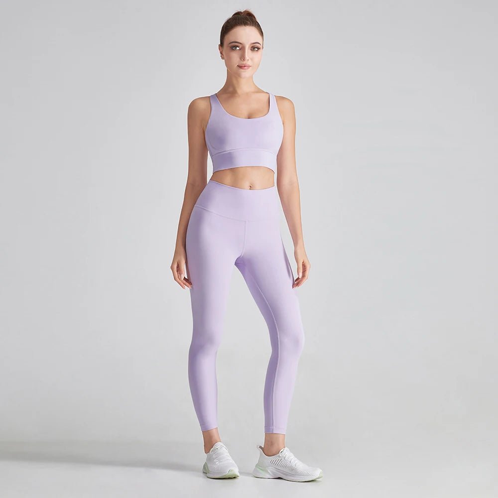 Women Yoga Set: 2 Pcs Backless Workout Bra and High Waist Gym Leggings for Ultimate Comfort.