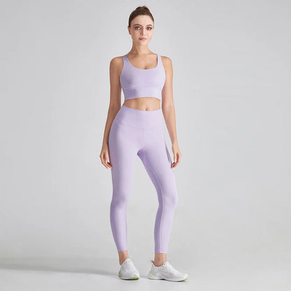 Women Yoga Set: 2 Pcs Backless Workout Bra and High Waist Gym Leggings for Ultimate Comfort.