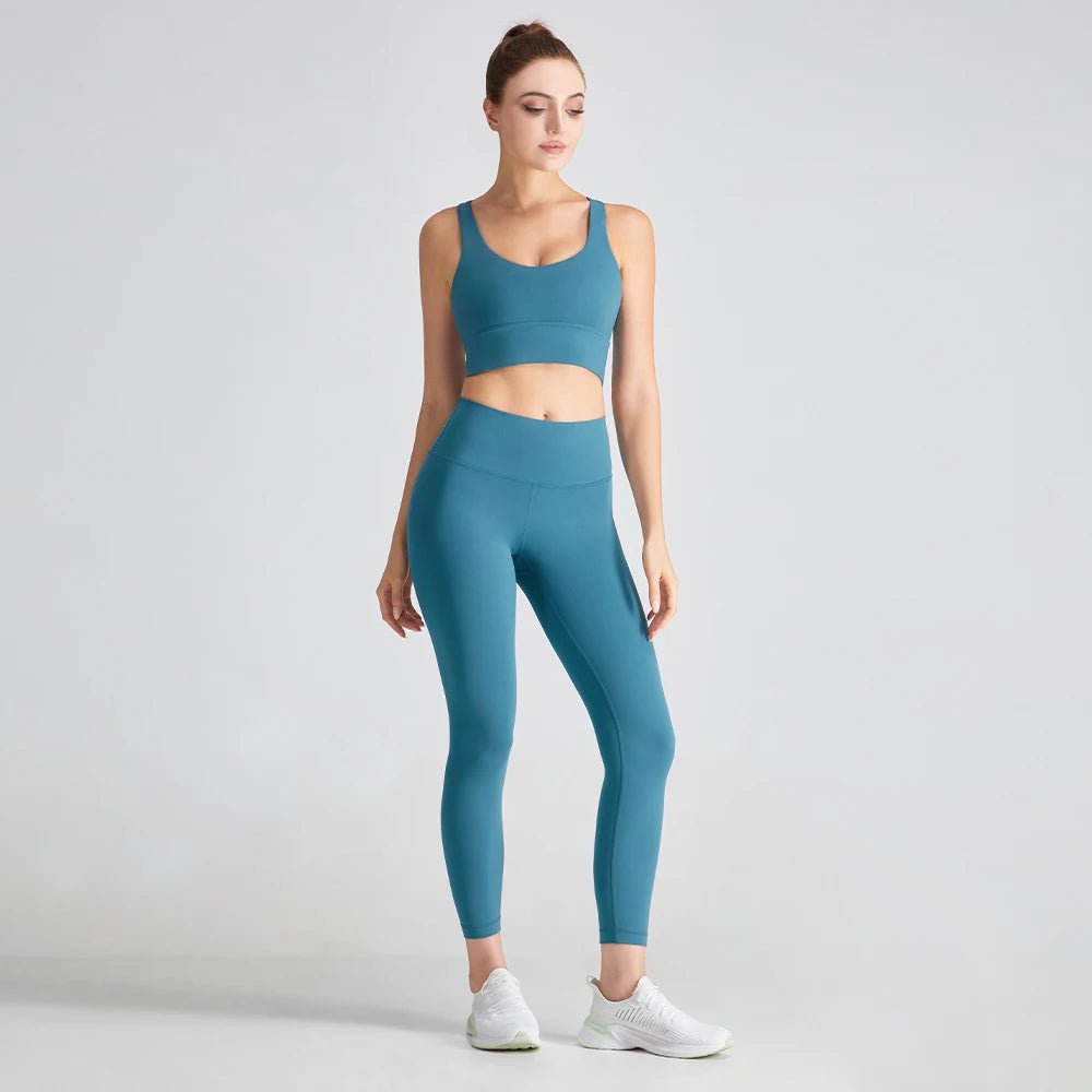 Women Yoga Set: 2 Pcs Backless Workout Bra and High Waist Gym Leggings for Ultimate Comfort.