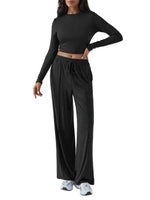 Women’s 2-Piece Wide-Leg Trousers Suit - Chic Solid Color Set for Casual Elegance - Allen-Fitness