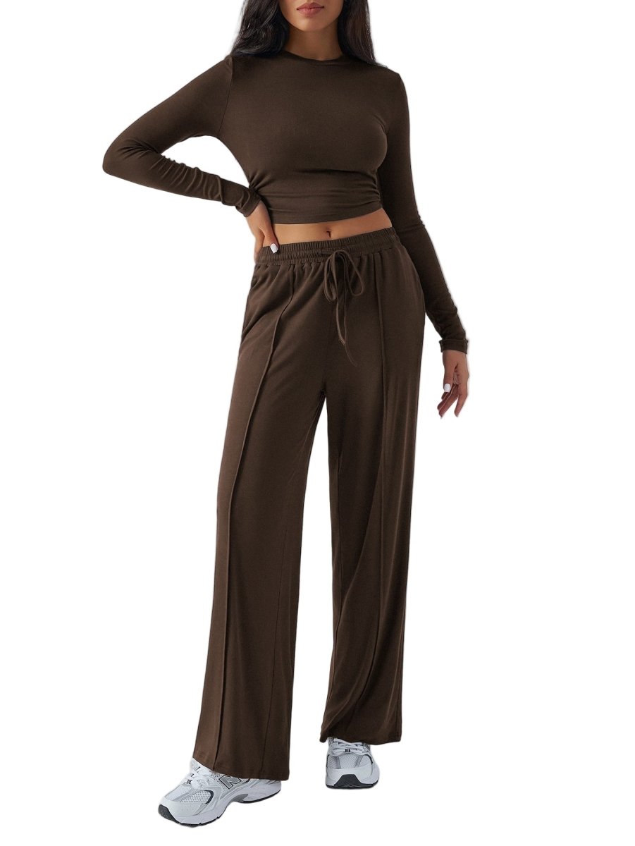 Women’s 2 - Piece Wide - Leg Trousers Suit - Chic Solid Color Set for Casual Elegance - Allen - Fitness