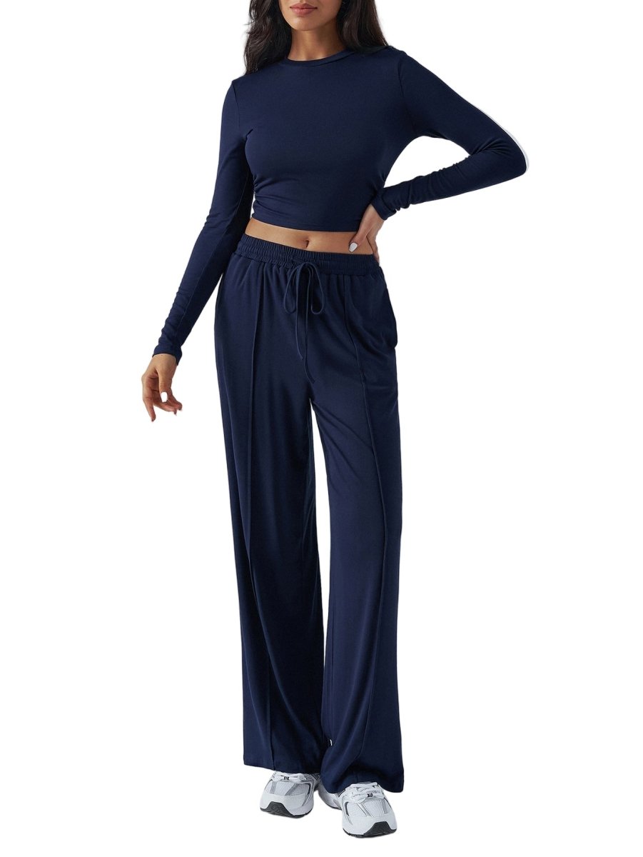 Women’s 2 - Piece Wide - Leg Trousers Suit - Chic Solid Color Set for Casual Elegance - Allen - Fitness
