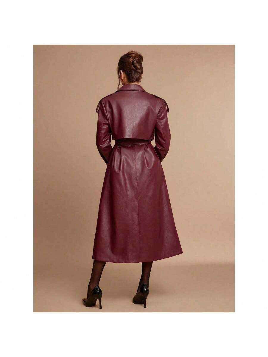 Women's Coffee Brown Casual Long Sleeve Button Collar Long Trench Coat High Quality Coat - Allen-Fitness