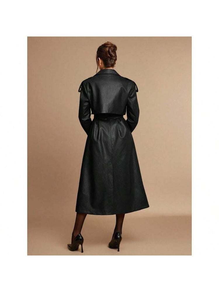 Women's Coffee Brown Casual Long Sleeve Button Collar Long Trench Coat High Quality Coat - Allen-Fitness