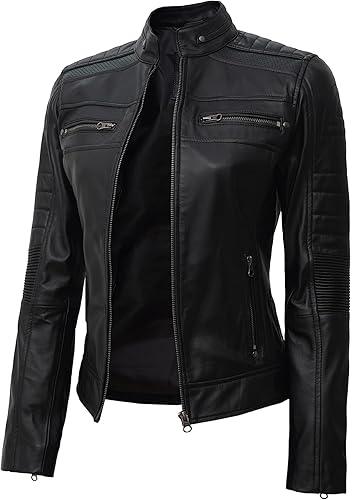 Women's Leather Motorcycle Jacket - Stylish Fitted Design, Durable Sheep Leather, Protective Padding - Allen - Fitness