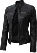 Women's Leather Motorcycle Jacket - Stylish Fitted Design, Durable Sheep Leather, Protective Padding - Allen-Fitness