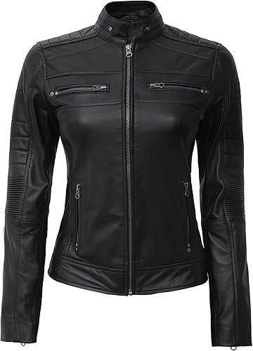 Women's Leather Motorcycle Jacket - Stylish Fitted Design, Durable Sheep Leather, Protective Padding - Allen - Fitness