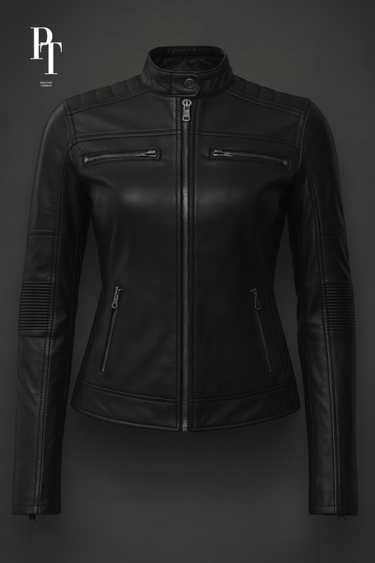 Women's Leather Motorcycle Jacket - Stylish Fitted Design, Durable Sheep Leather, Protective Padding - Allen - Fitness