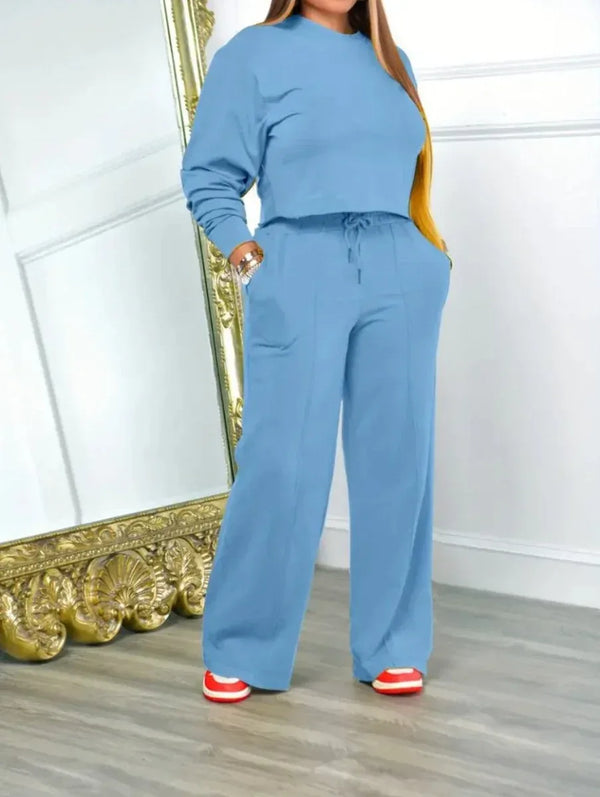 Womens Long Sleeve Sweater Set With Elastic Waist Pants, Casual Two-Piece Suit In Multiple Colors