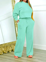 Womens Long Sleeve Sweater Set With Elastic Waist Pants, Casual Two-Piece Suit In Multiple Colors - Allen-Fitness