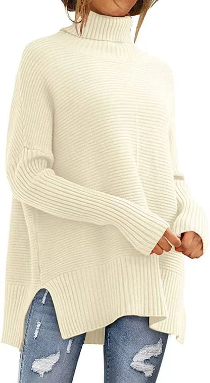 Women's Oversized Turtleneck Sweaters Fall Batwing Sleeve Ribbed Tunic Sweater - Allen - Fitness