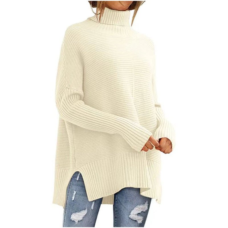 Women's Oversized Turtleneck Sweaters Fall Batwing Sleeve Ribbed Tunic Sweater - Allen - Fitness