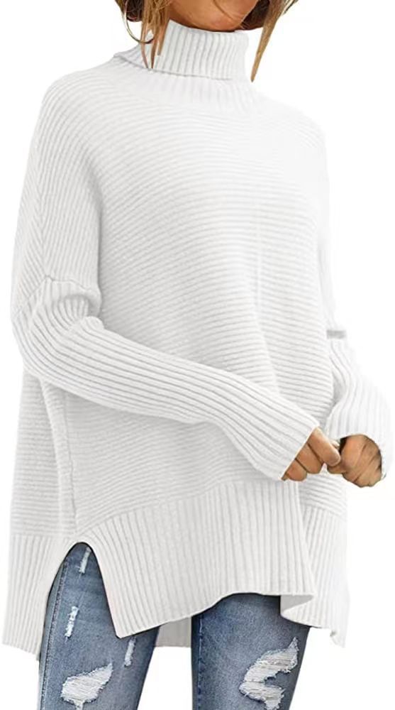 Women's Oversized Turtleneck Sweaters Fall Batwing Sleeve Ribbed Tunic Sweater - Allen - Fitness