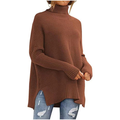 Women's Oversized Turtleneck Sweaters Fall Batwing Sleeve Ribbed Tunic Sweater - Allen - Fitness