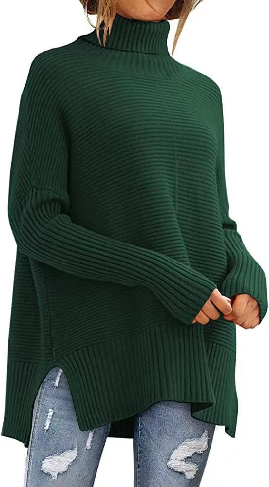 Women's Oversized Turtleneck Sweaters Fall Batwing Sleeve Ribbed Tunic Sweater - Allen - Fitness