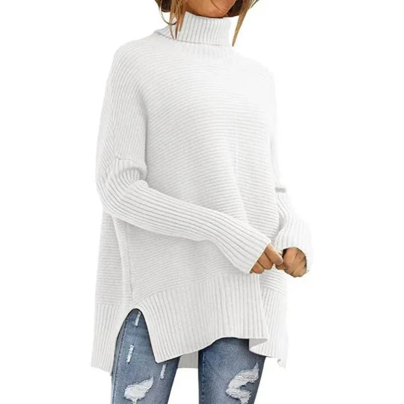 Women's Oversized Turtleneck Sweaters Fall Batwing Sleeve Ribbed Tunic Sweater - Allen-Fitness