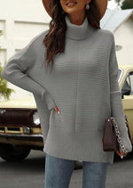 Women's Oversized Turtleneck Sweaters Fall Batwing Sleeve Ribbed Tunic Sweater - Allen - Fitness