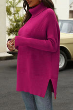 Women's Oversized Turtleneck Sweaters Fall Batwing Sleeve Ribbed Tunic Sweater - Allen - Fitness