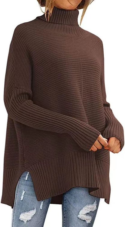 Women's Oversized Turtleneck Sweaters Fall Batwing Sleeve Ribbed Tunic Sweater - Allen - Fitness