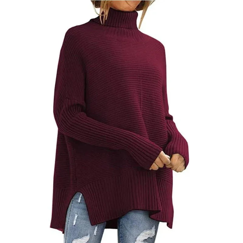 Women's Oversized Turtleneck Sweaters Fall Batwing Sleeve Ribbed Tunic Sweater - Allen-Fitness