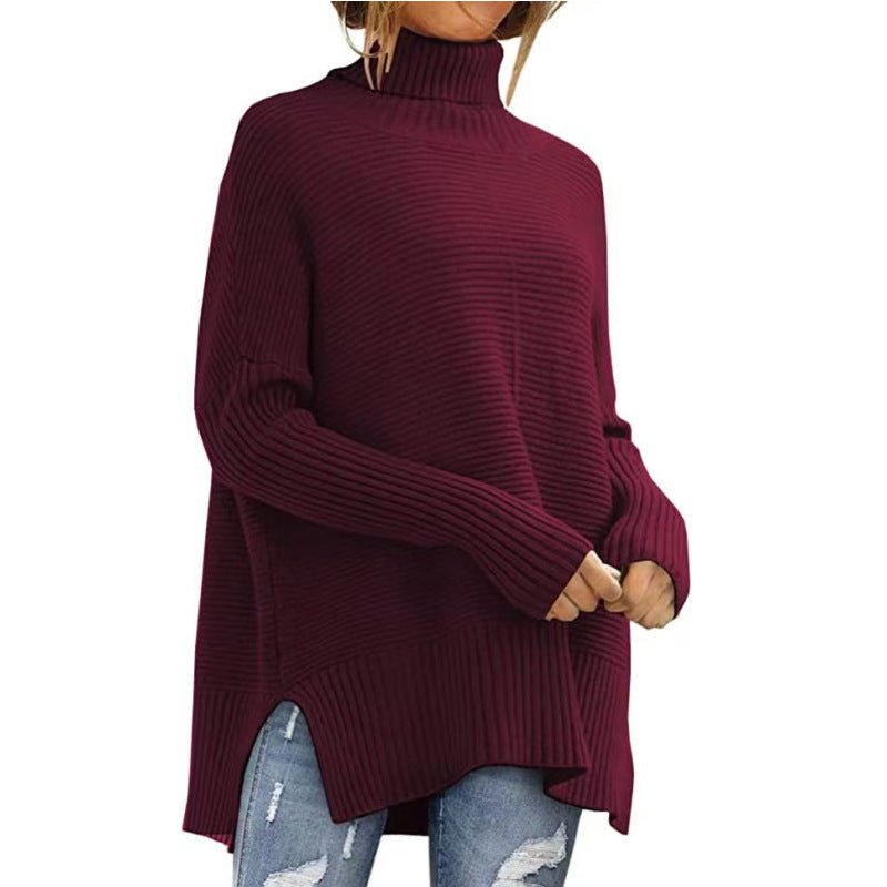 Women's Oversized Turtleneck Sweaters Fall Batwing Sleeve Ribbed Tunic Sweater - Allen - Fitness