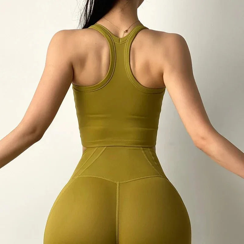 Women's Performance Activewear Set - Tummy Control Flexible Exercise Tights and Sports Bra Set - Allen-Fitness